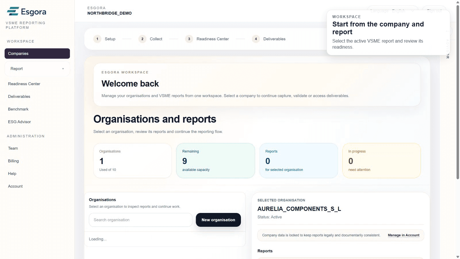 ESGora VSME Workspace product demo